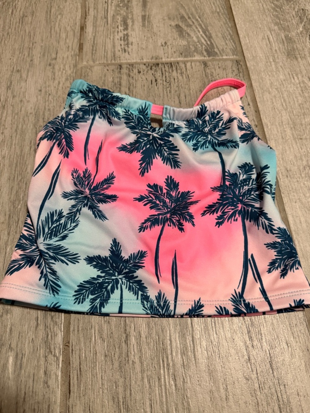 Lands End Kids Palm-Print Tankini Top in Pink and Blue Size 4
